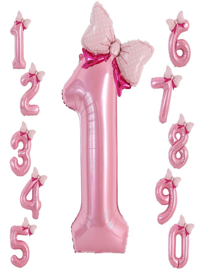 Vuzvuv 40 Inch Pink Bow Balloons Huge Foil Pink Number Balloon No.1 for Birthday Party Decoration, Mini Bowtie Balloon for 1st Birthday Baby Shower Anniversary - Image 1
